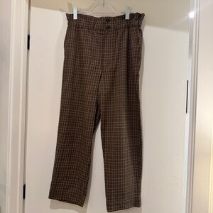 Madewell Brown Plaid Paper Bag Trousers